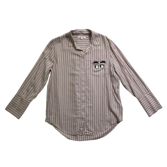 Madewell Embroidered Bristol Button-Down Shirt pink pinstripe pattern size M - Picture 2 of 9